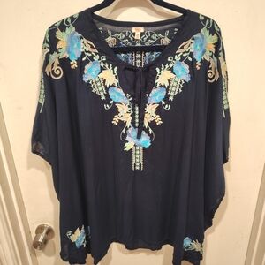 Reba Women's Embroidered Lightweight Poncho Top Sz 2X Festival Boho Resort Wear